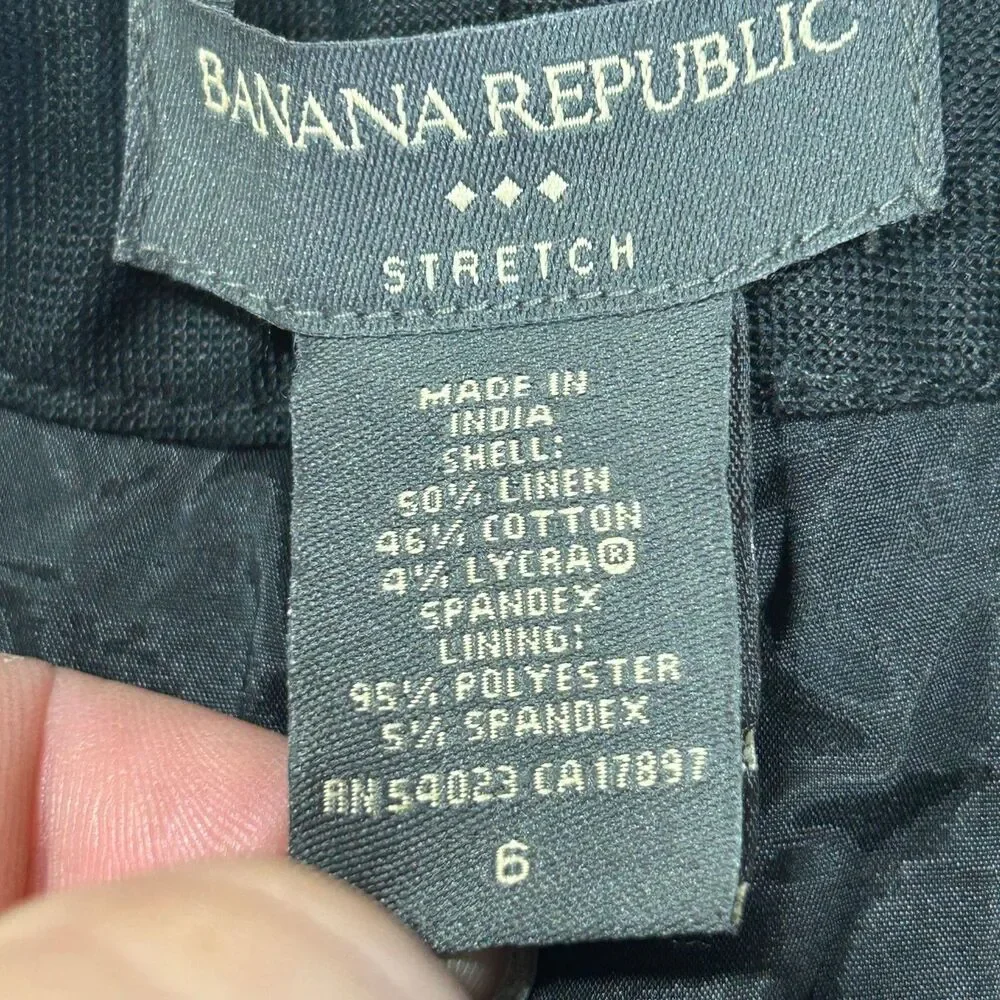 Banana Republic Pants Womens 6 Martin Fit Stretch Linen Blend Black Wide Leg VTG
